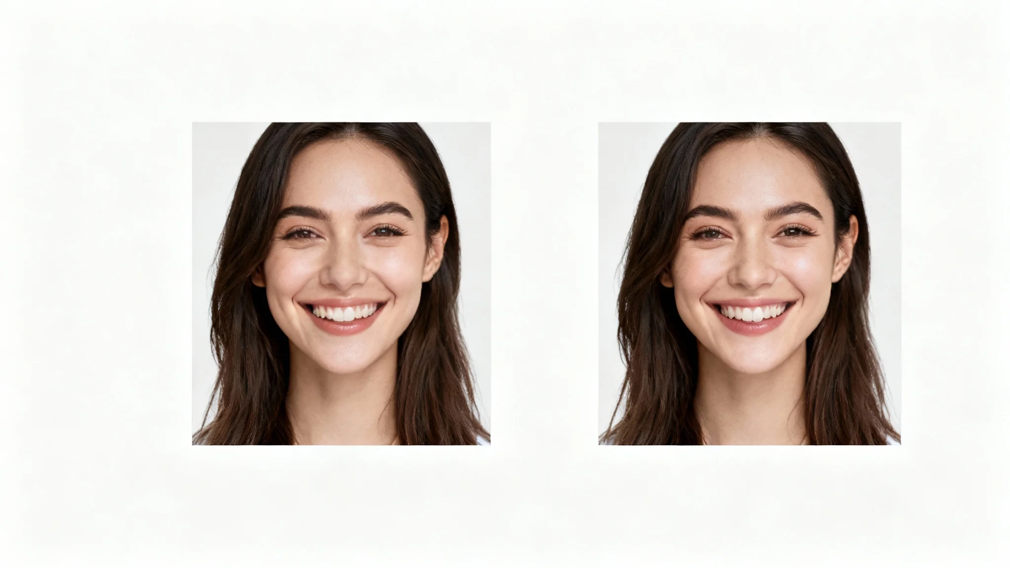 A side-by-side comparison showing a photo before and after using a face-centering tool. The left image is an off-center portrait, and the right image shows the same portrait perfectly centered.