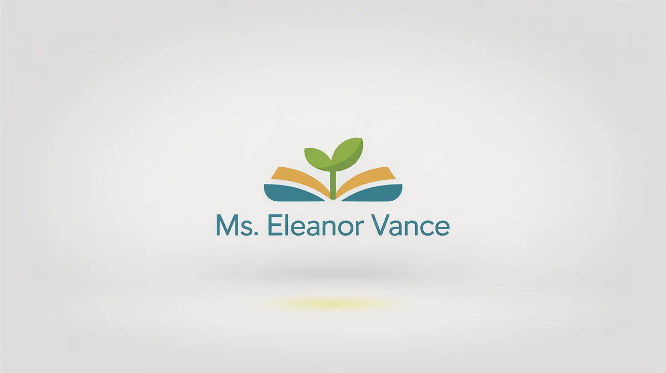 A professional mockup of a modern logo for a teacher named 'Ms. Eleanor Vance,' featuring a book and sprout icon on a clean white background.
