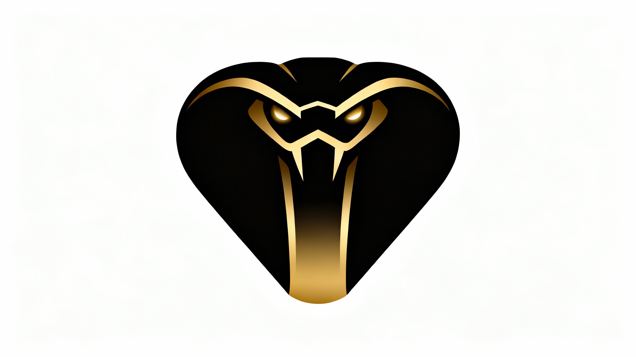 A modern, minimalist vector logo of a black and gold cobra head with a flared hood, centered on a clean white background, conveying power and luxury.