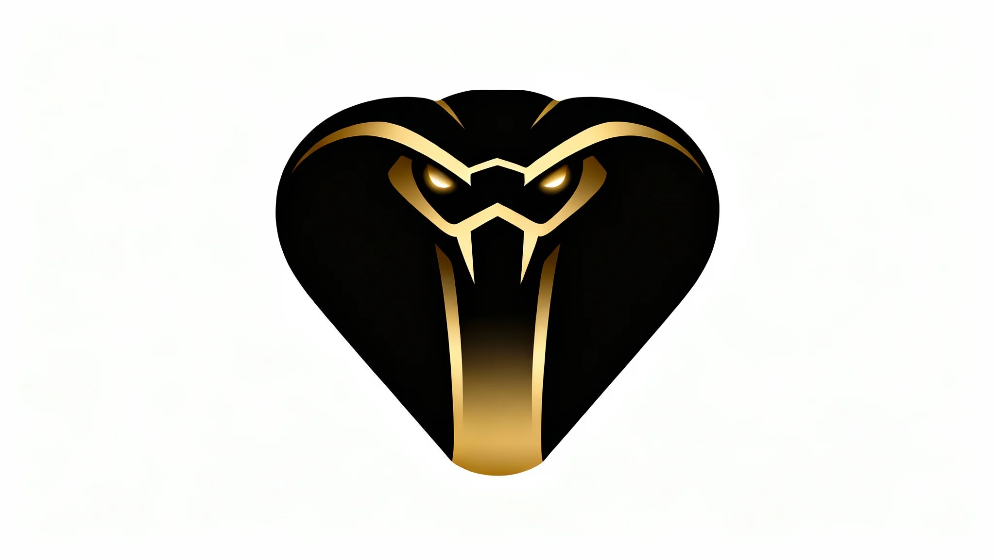 A modern, minimalist vector logo of a black and gold cobra head with a flared hood, centered on a clean white background, conveying power and luxury.