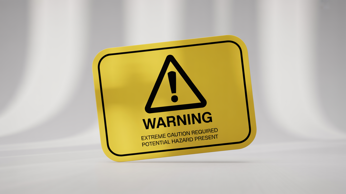 A yellow and black rectangular warning label with a warning symbol and the text 'WARNING' displayed prominently, set against a plain white background.