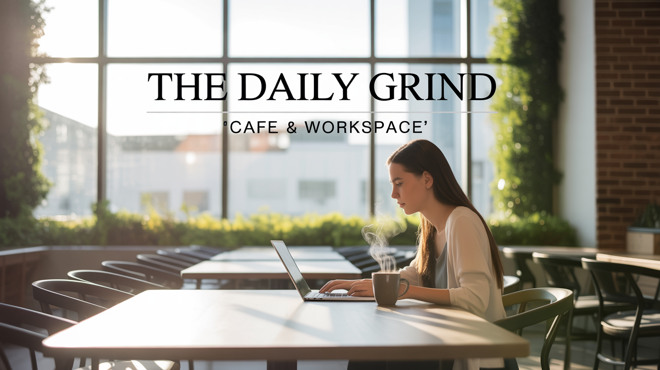 A professionally edited image of a cafe with the text 'Cafe & Workspace' added, demonstrating the final result of an online text editor for JPGs.