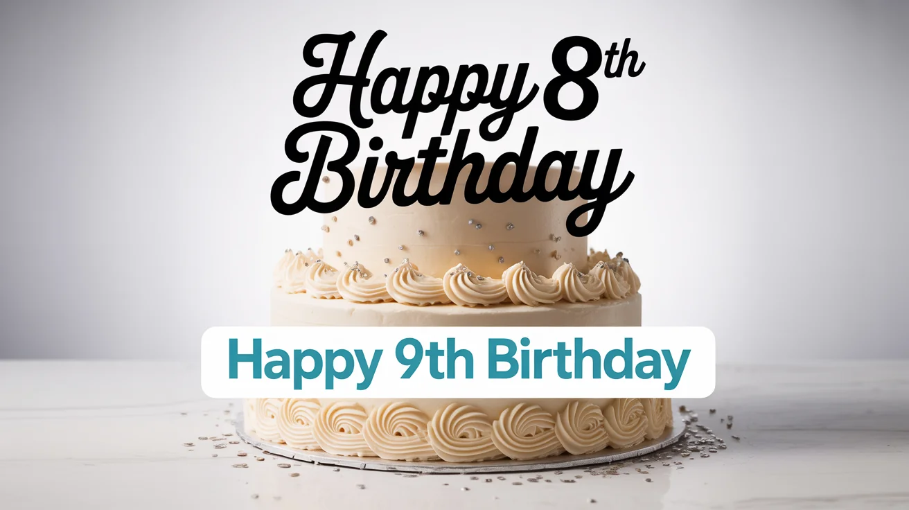 A conceptual image illustrating text editing on a JPG. A photo of a birthday cake has text that reads 'Happy 8th Birthday' crossed out and replaced with 'Happy 9th Birthday'.