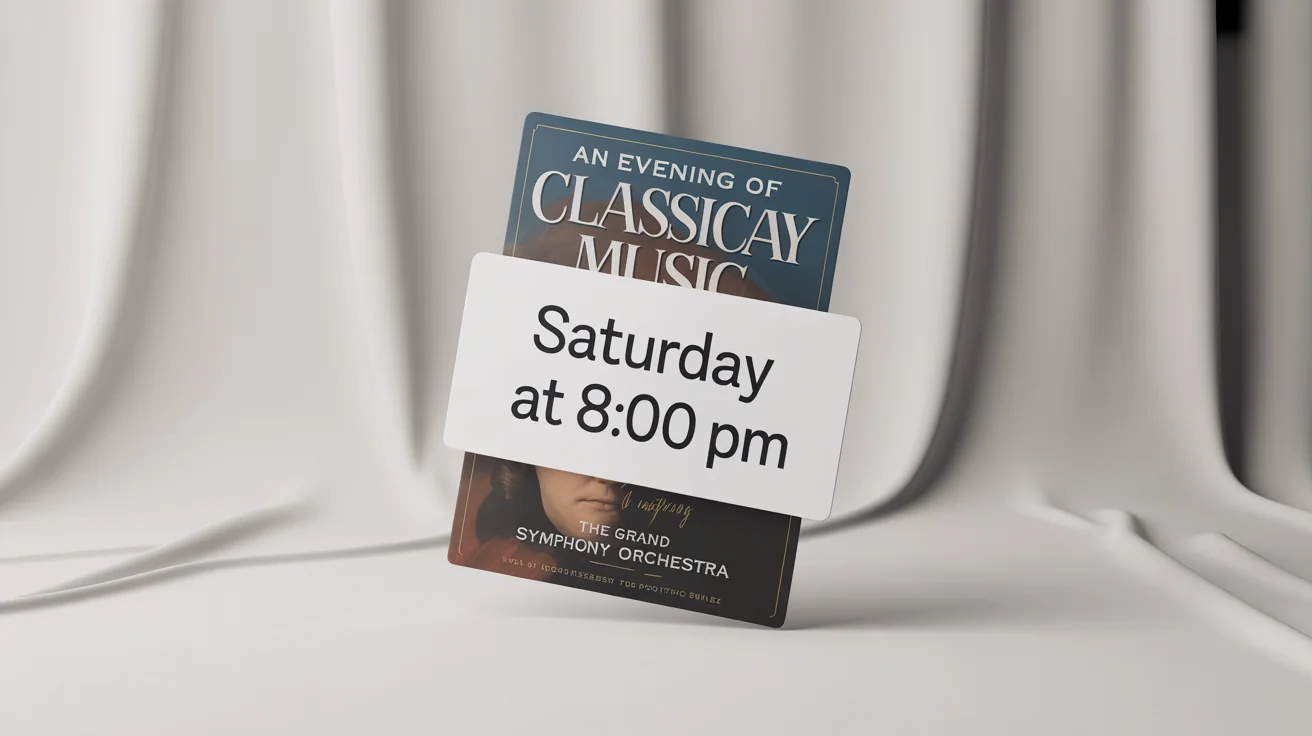 A mockup illustrating the concept of editing text on a JPG file. A vintage-style concert poster on a white background has its event time corrected with a modern, clean text block showing the new time, 'Saturday at 8:00 PM'.