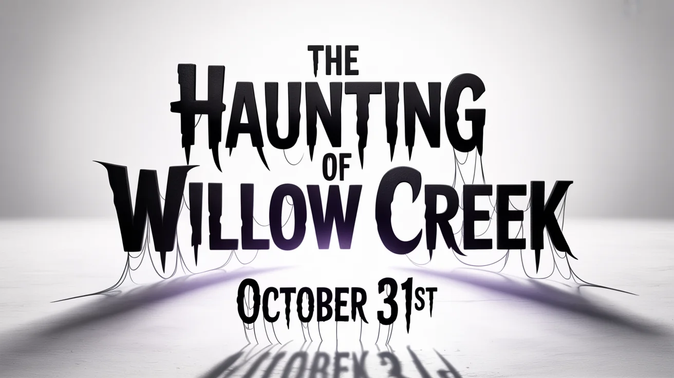 A mockup of a spooky, haunted house font. The text 'The Haunting of Willow Creek' and 'October 31st' is written in a jagged, black, distressed typeface against a clean white background, creating an eerie effect.