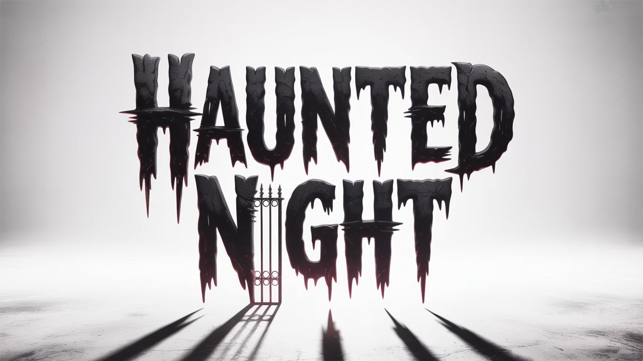 A mockup showcasing a haunted house font with the words 'HAUNTED NIGHT' written in a spooky, jagged, dripping black and red font against a plain white background.
