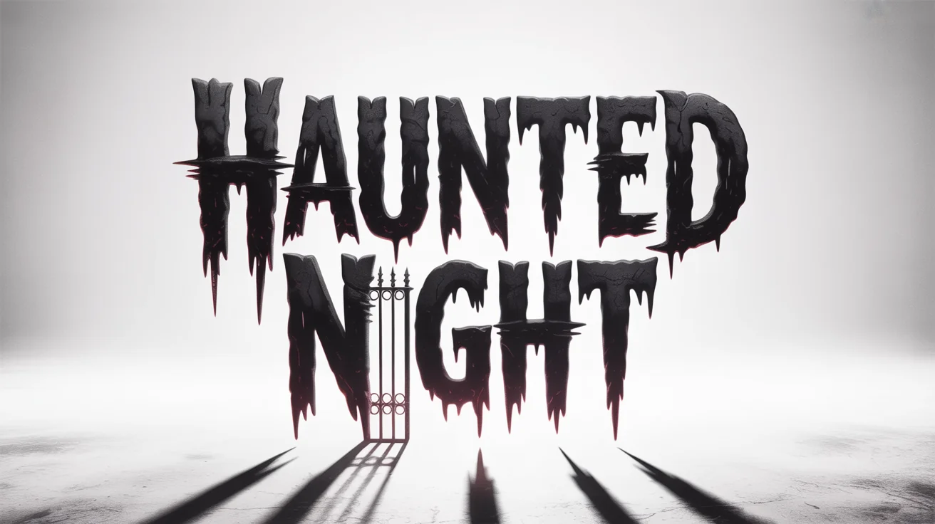 A mockup showcasing a haunted house font with the words 'HAUNTED NIGHT' written in a spooky, jagged, dripping black and red font against a plain white background.