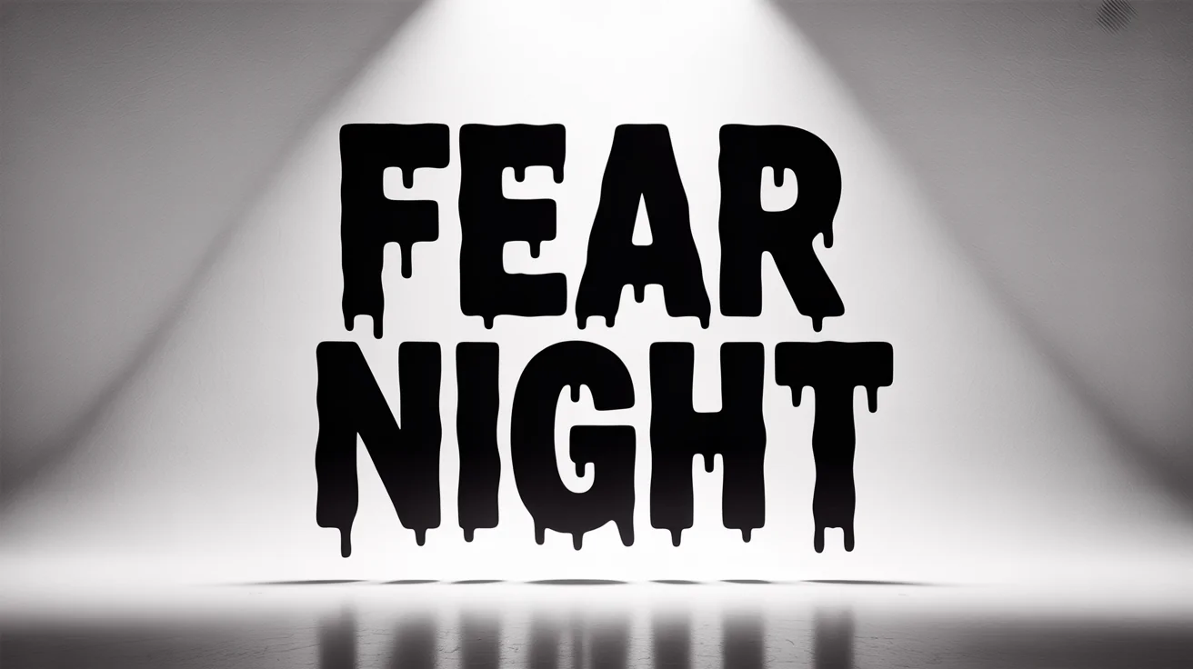 The words 'FEAR NIGHT' displayed in a spooky, dripping, and jagged haunted house font against a plain white background.