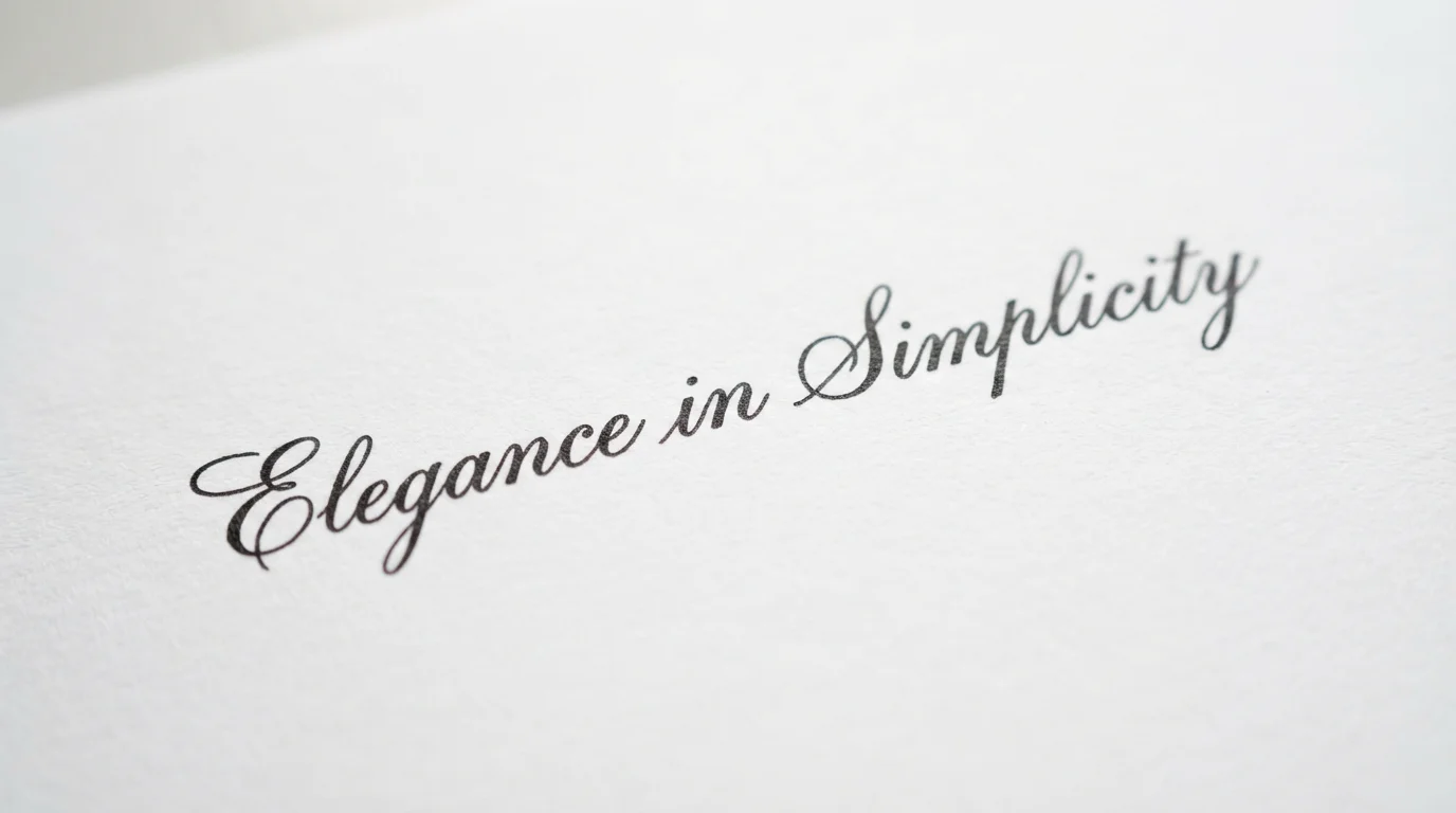 The words 'Elegance in Simplicity' written in a beautiful, simple cursive font in dark charcoal ink on a clean white background, showcasing its modern and clean design.