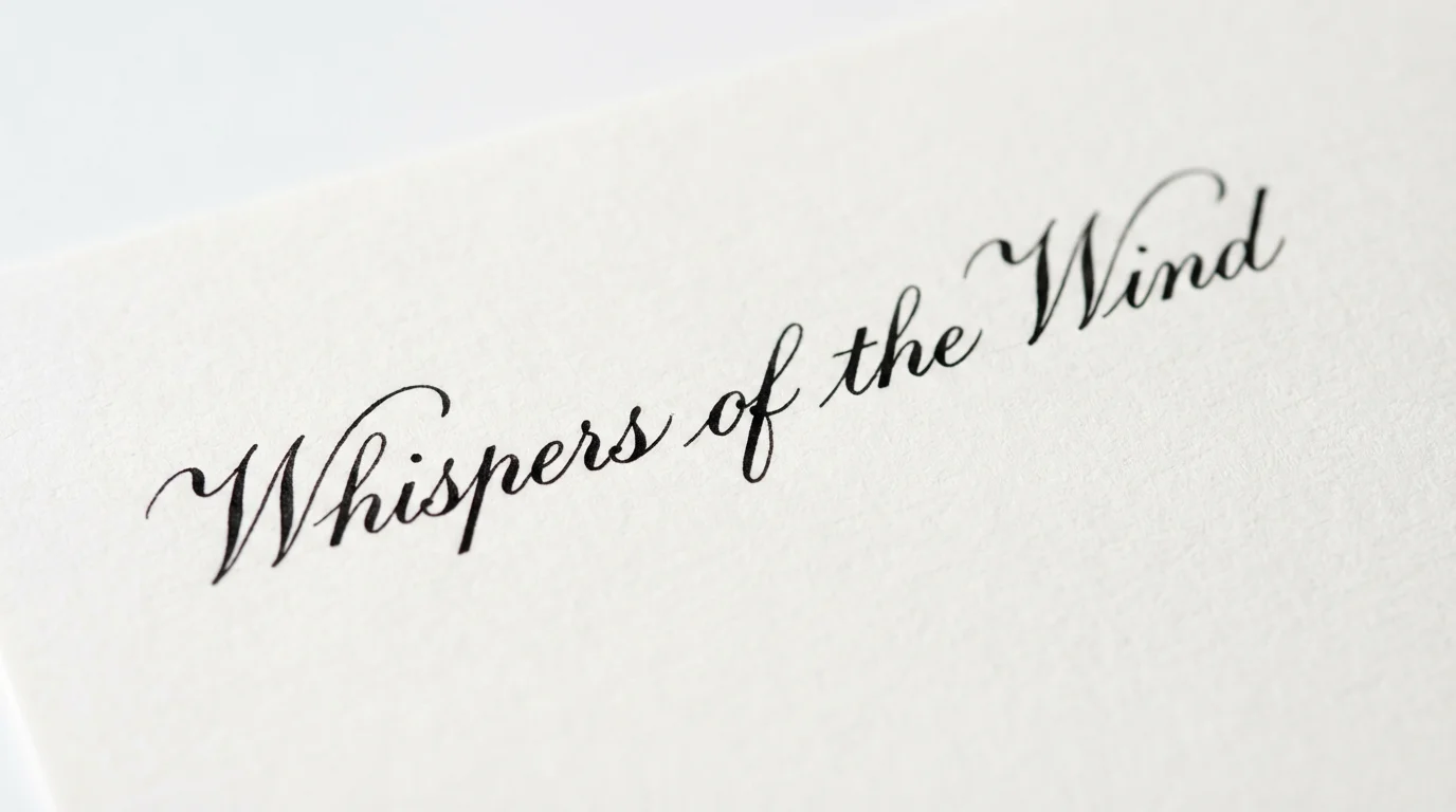 An elegant mockup of a simple cursive font, featuring the words 'Whispers of the Wind' written in black ink on textured paper against a clean white background.