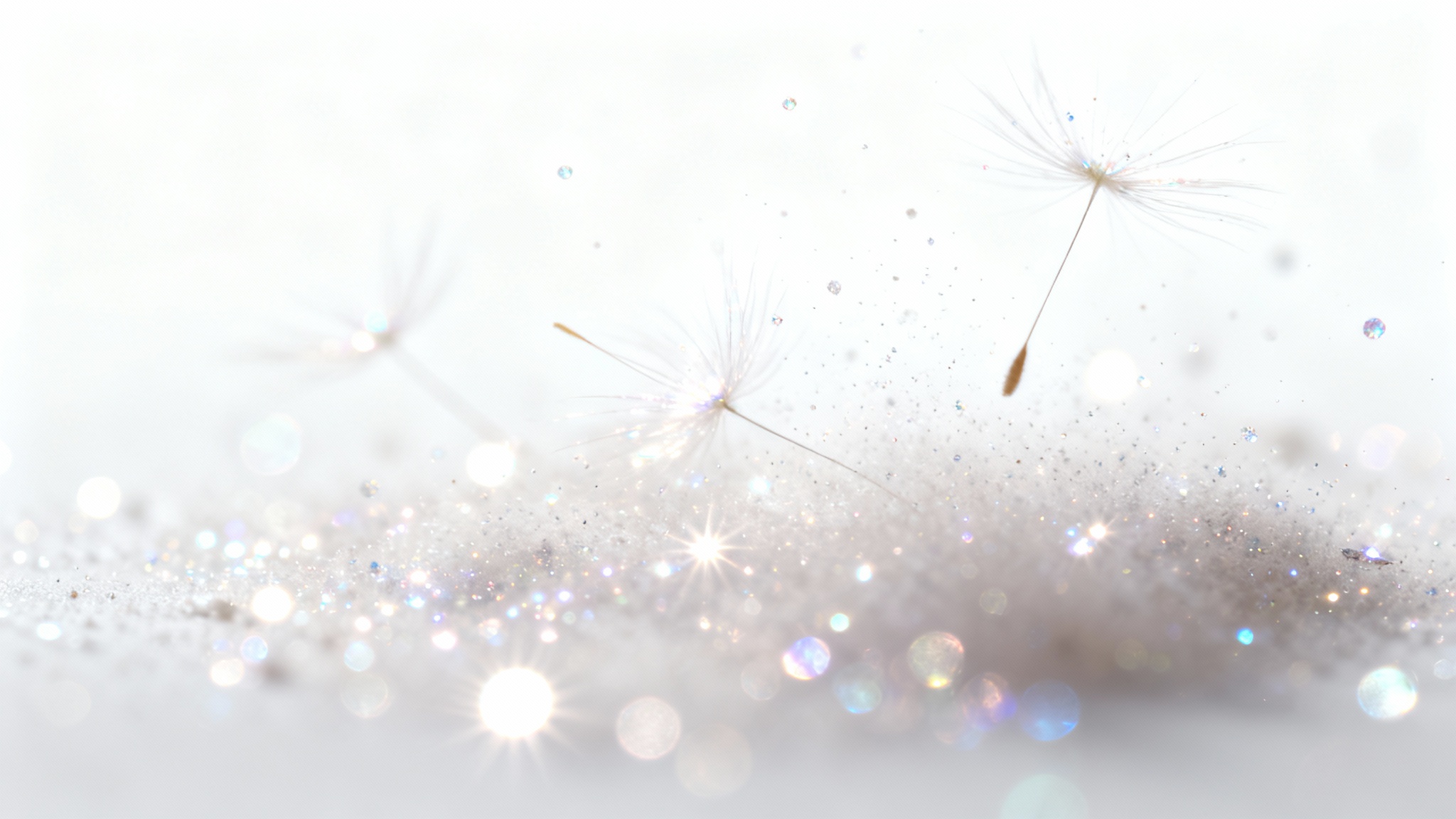 A close-up image showing shimmering, glowing particles floating against a clean white background, demonstrating a particle overlay effect.