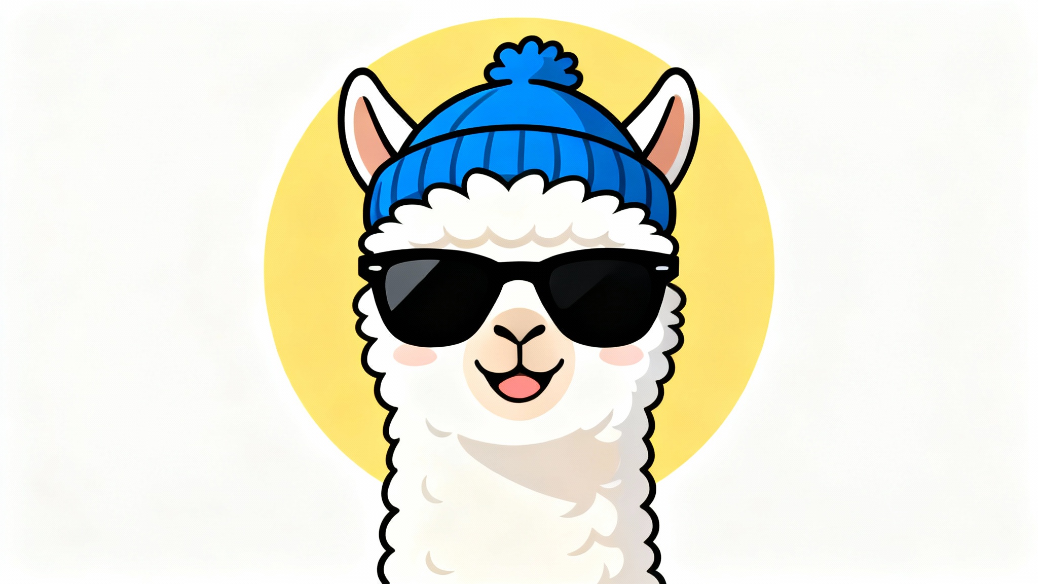 A cartoon profile picture of a cool llama wearing sunglasses and a blue beanie, set against a yellow circular background.