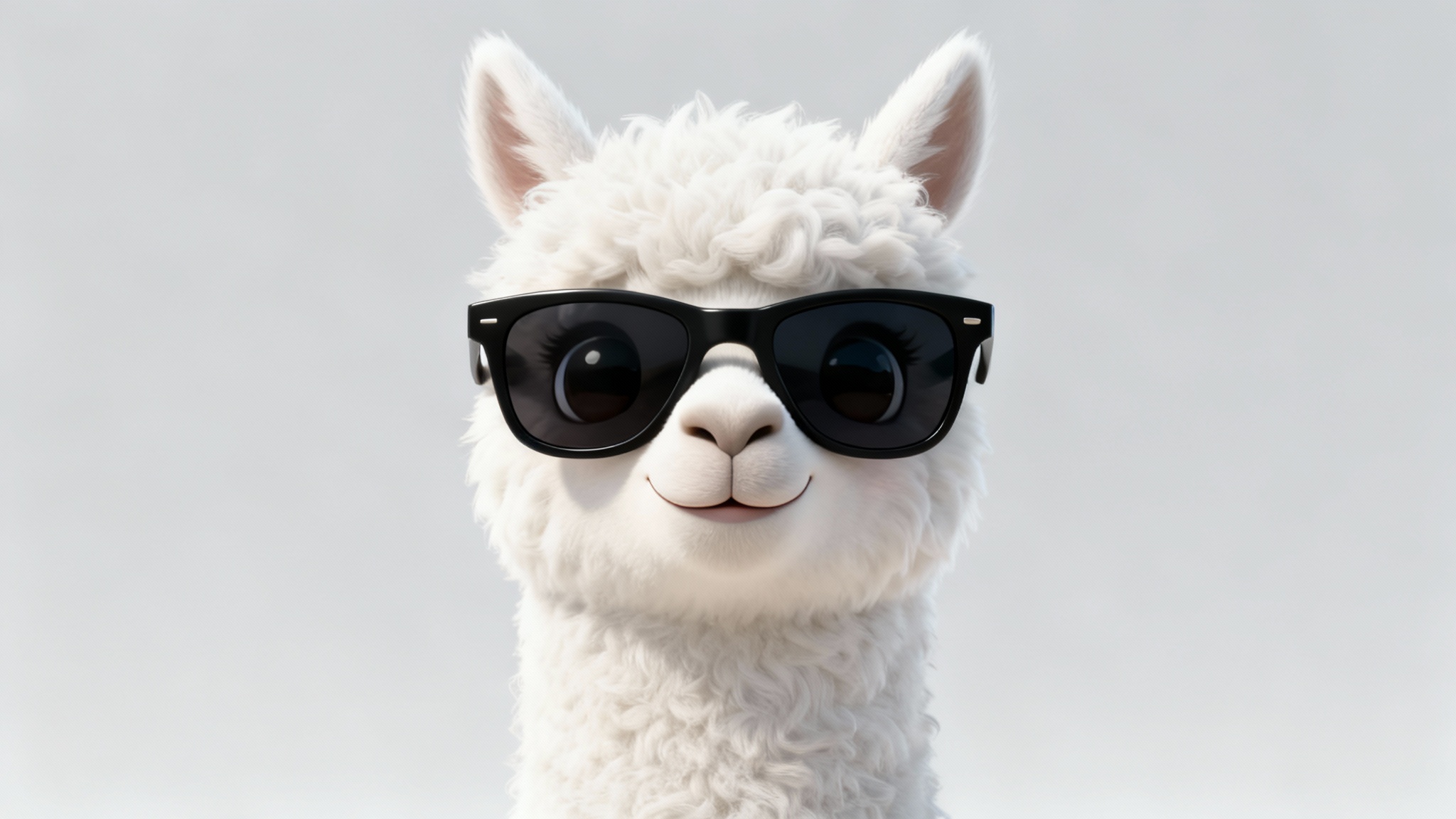 A digital art profile picture of a cute, fluffy white llama wearing black sunglasses against a plain light gray background.