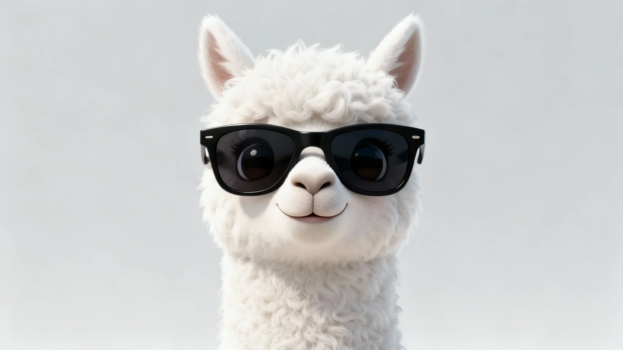 A digital art profile picture of a cute, fluffy white llama wearing black sunglasses against a plain light gray background.