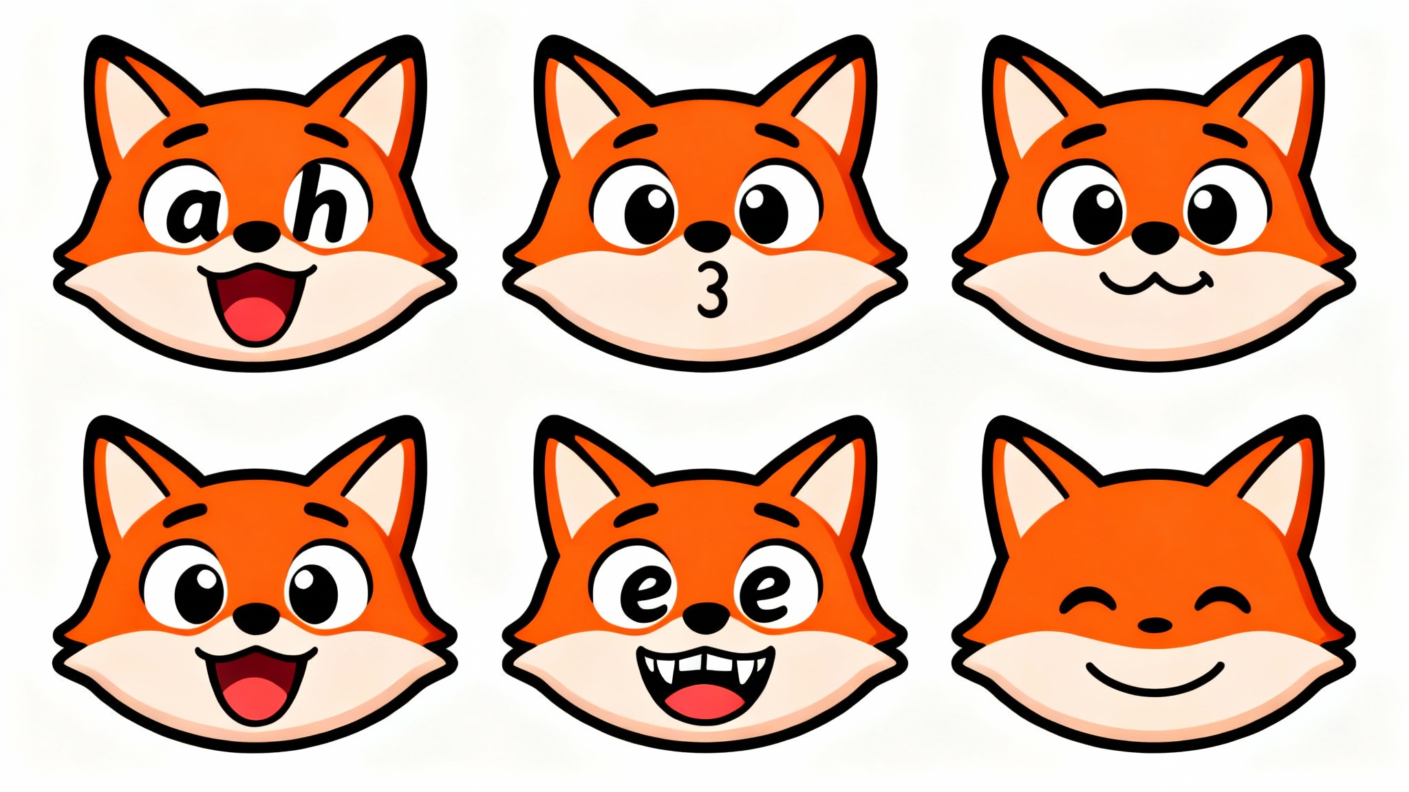 A sequence of four illustrations showing a cartoon fox's head with different mouth shapes, demonstrating the concept of 2D character lip-syncing against a white background.