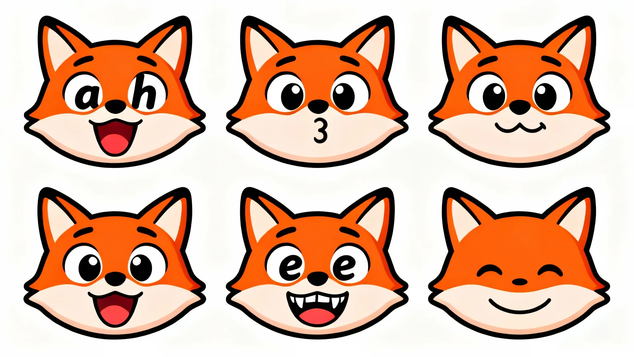 A sequence of four illustrations showing a cartoon fox's head with different mouth shapes, demonstrating the concept of 2D character lip-syncing against a white background.