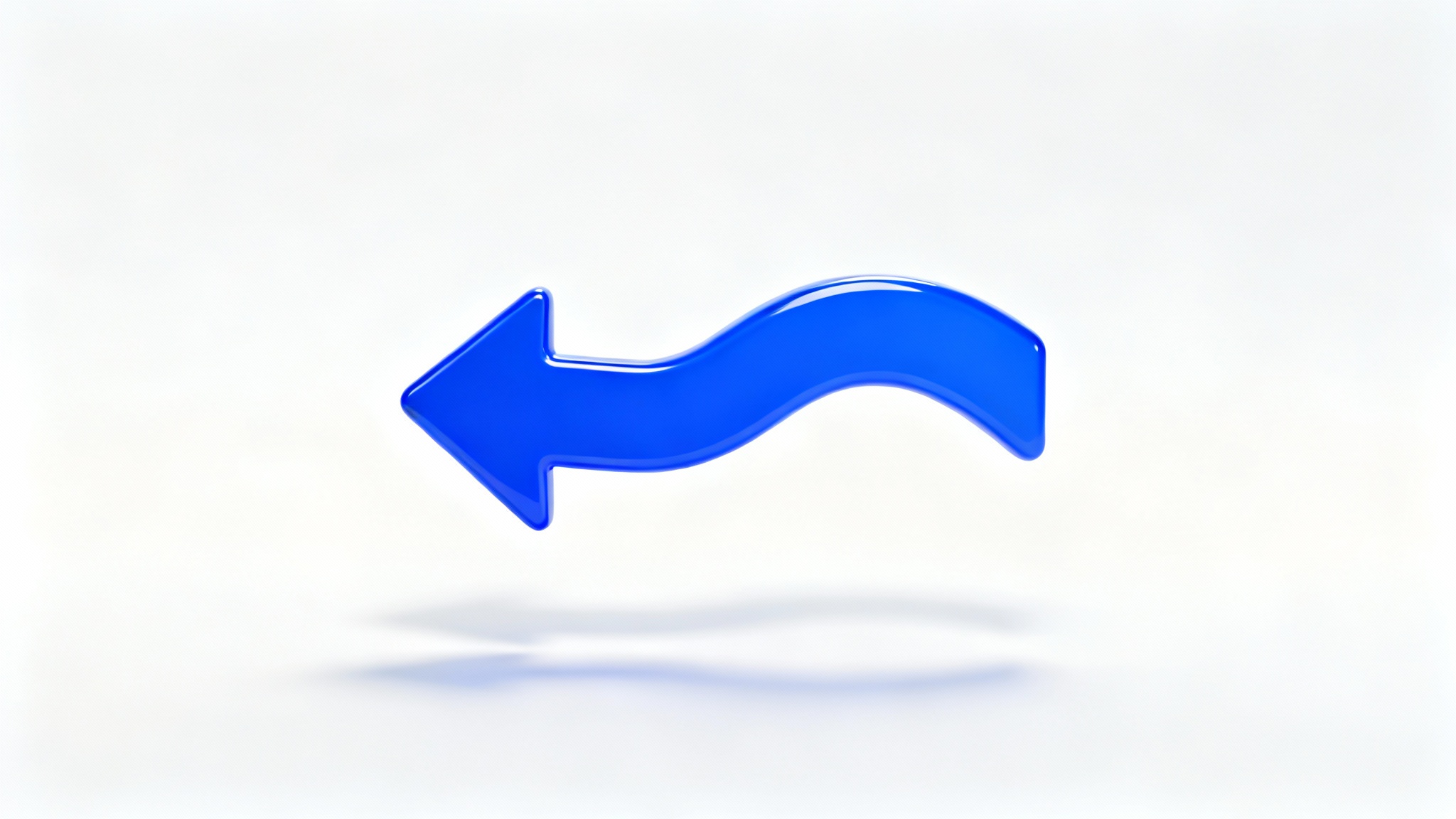 A 3D render of a glossy blue return arrow icon, symbolizing an 'undo' or 'go back' function, set against a plain white background.