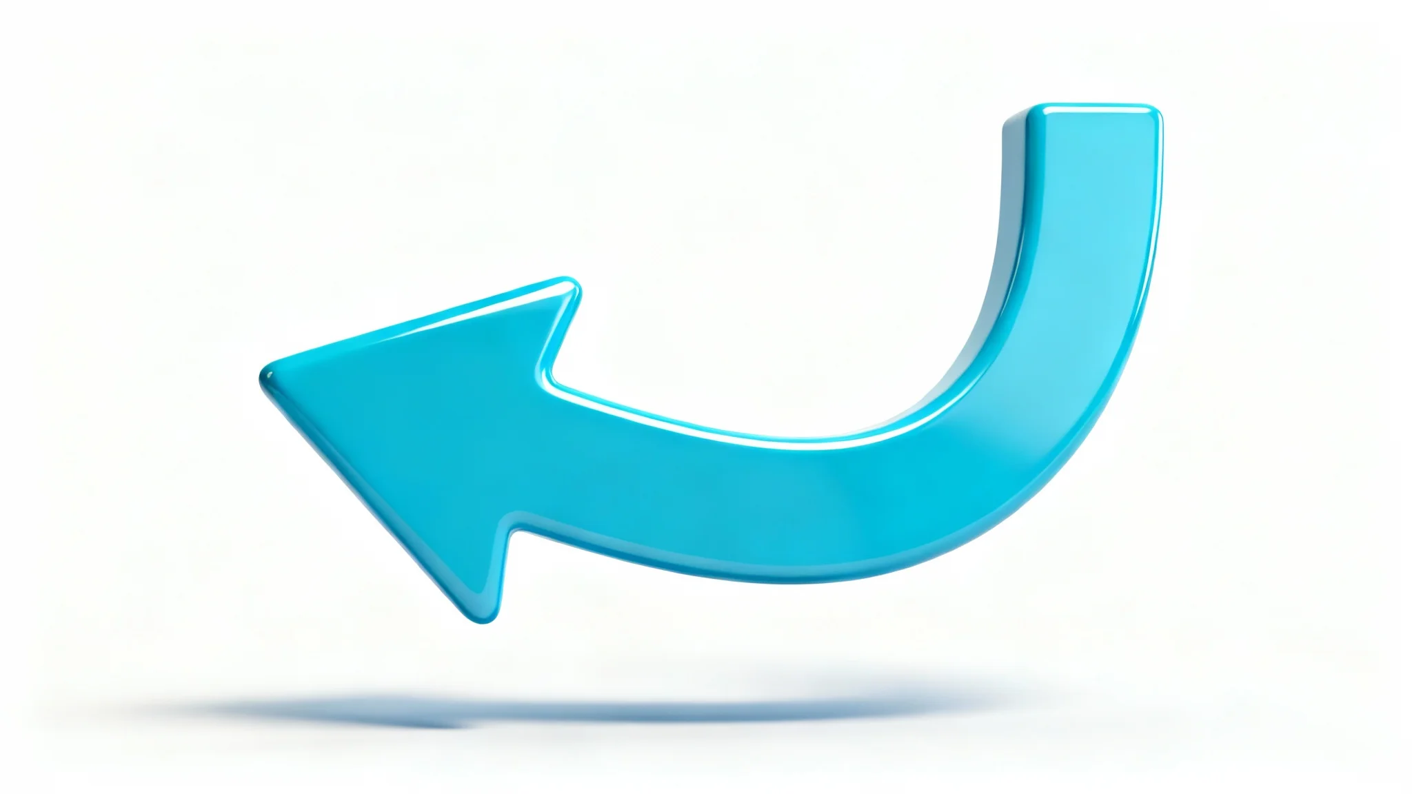 A modern 3D return arrow icon in a glossy blue, curving back on itself to point left, symbolizing a return or undo action, set against a plain white background.