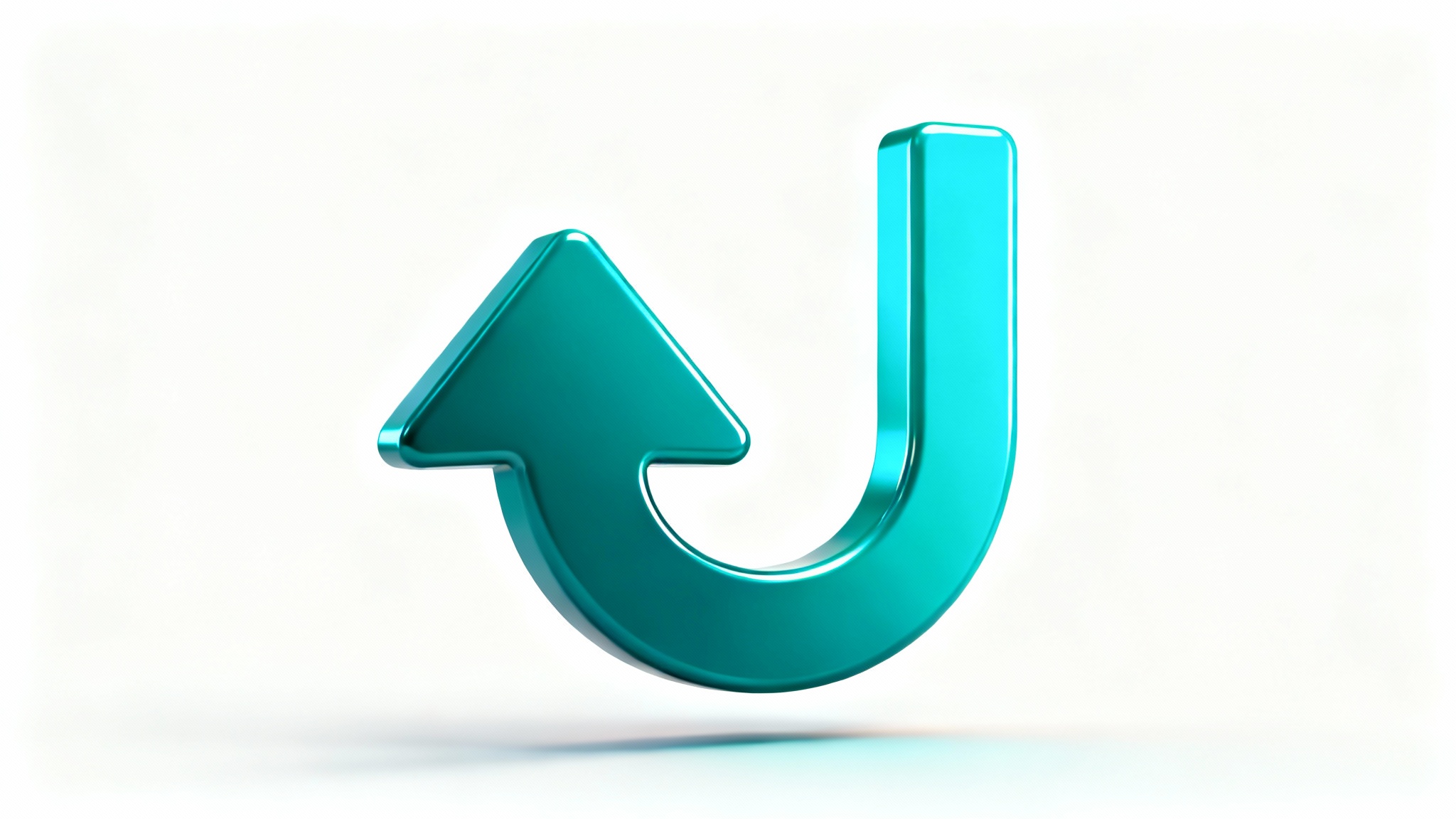 A 3D render of a glossy blue and teal return arrow icon, shown from the front and isolated on a clean white background.