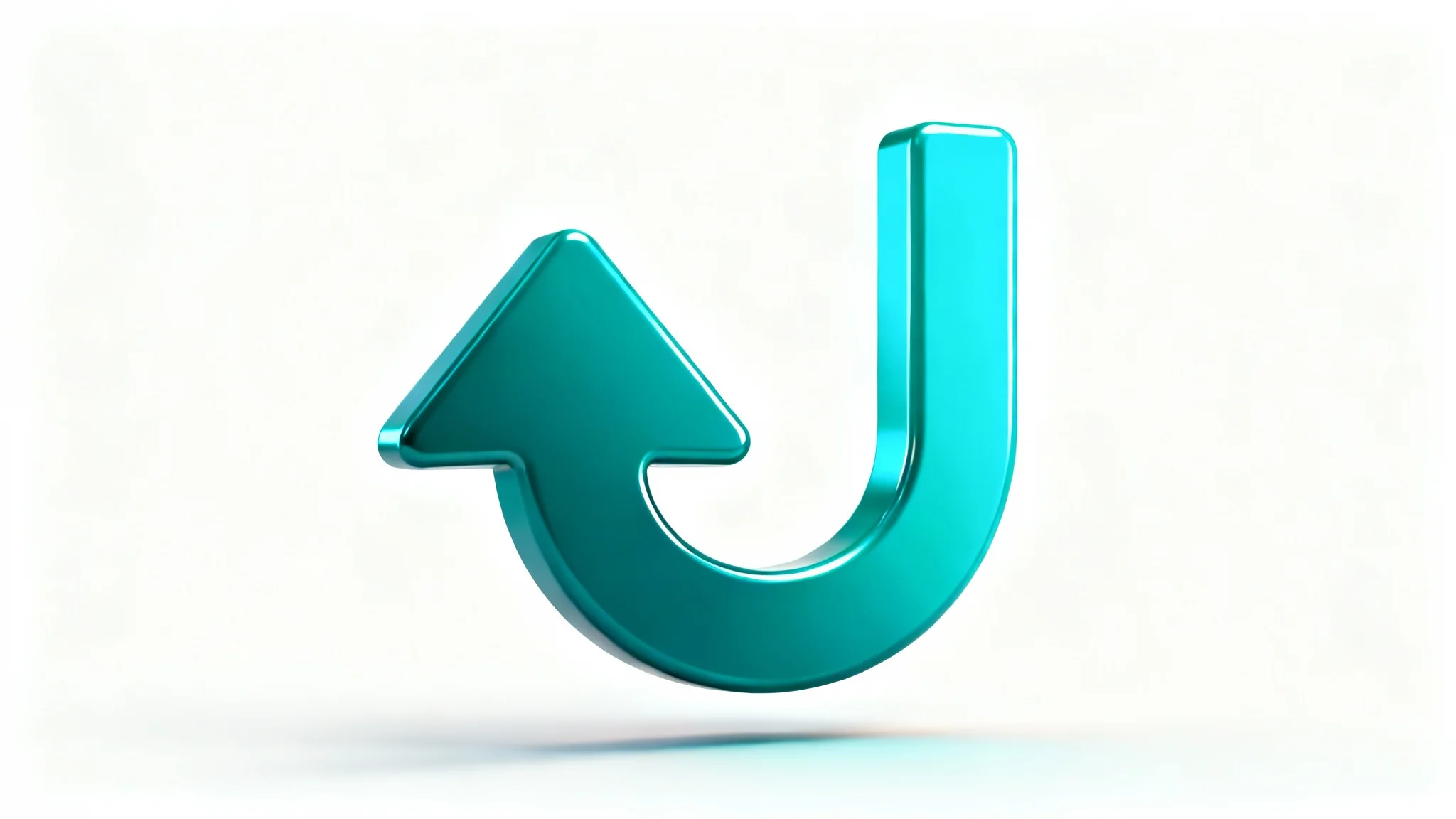 A 3D render of a glossy blue and teal return arrow icon, shown from the front and isolated on a clean white background.