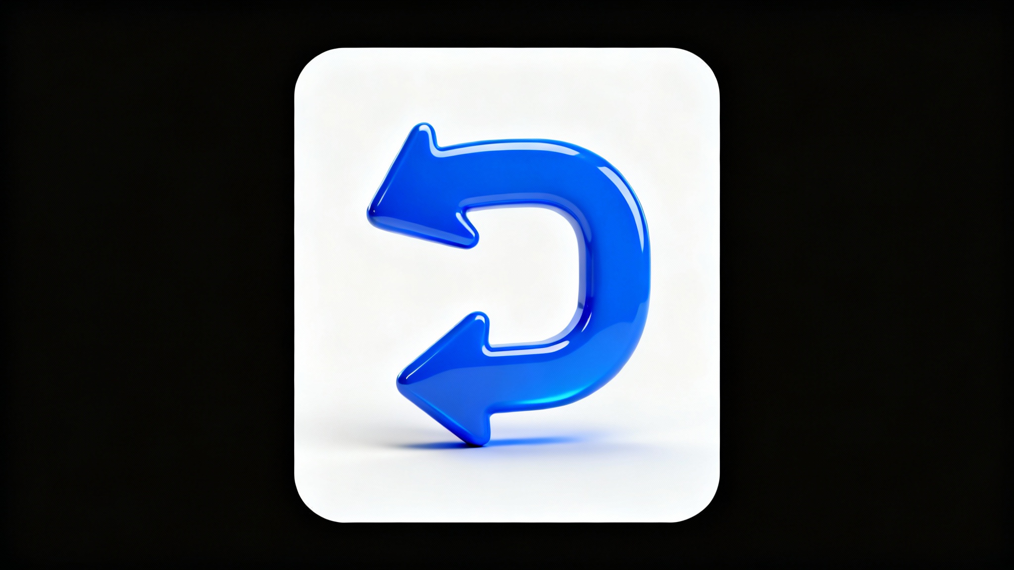 A modern, 3D-style return arrow icon in a vibrant blue color, isolated on a plain white background.