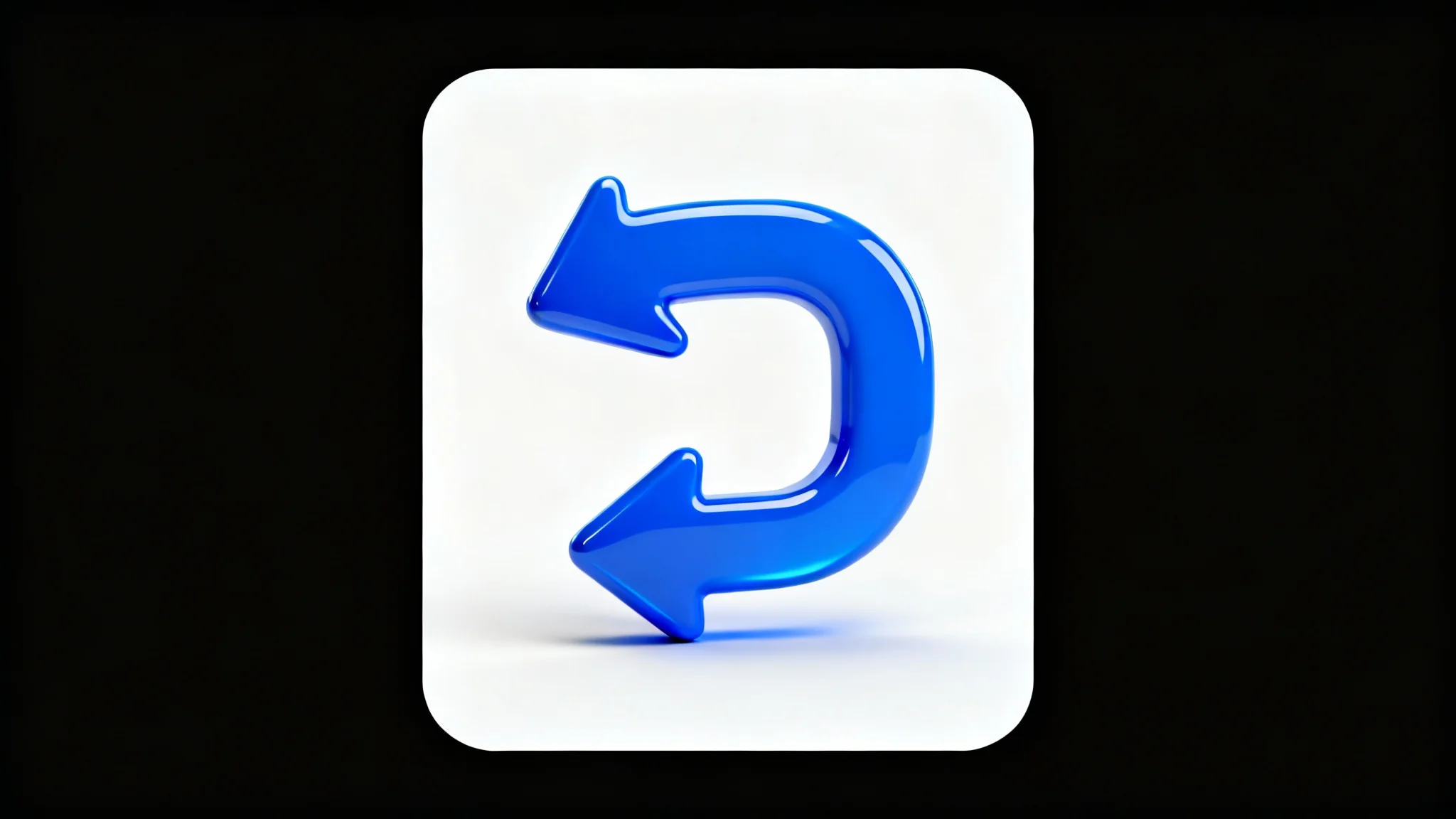 A modern, 3D-style return arrow icon in a vibrant blue color, isolated on a plain white background.