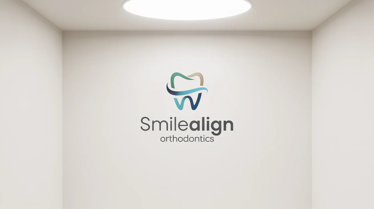 A modern orthodontic logo for 'SmileAlign Orthodontics' featuring an abstract teal and silver tooth icon above the text, set against a plain white background.
