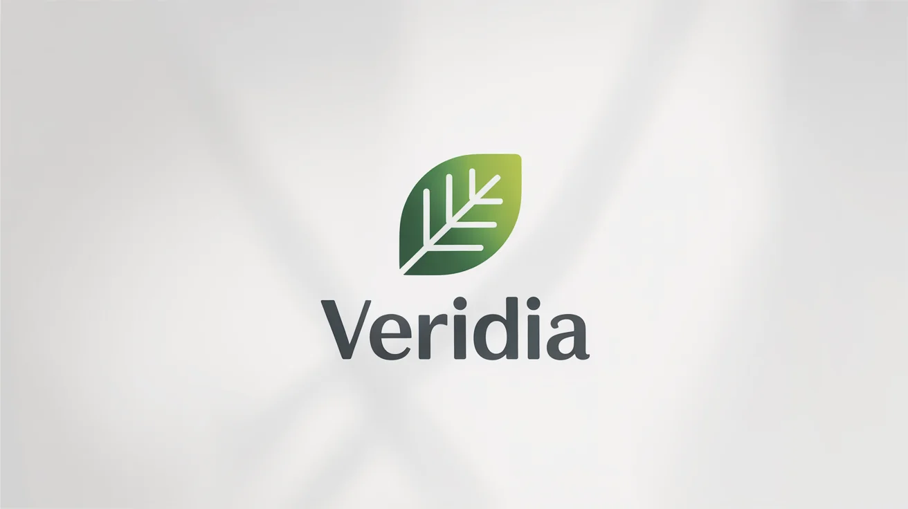 A modern, minimalist logo of a stylized green leaf with a color gradient, positioned above the brand name 'Veridia' in a sans-serif font, all on a clean white background.
