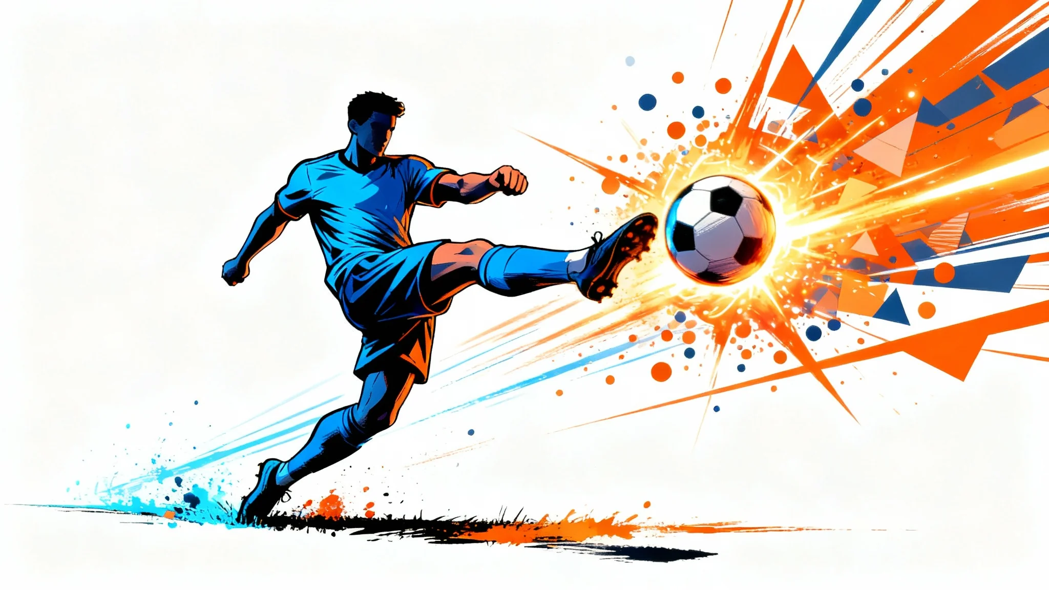 A stylized digital fan art illustration of a football player in a dynamic kicking motion, with explosive energy effects, set against a plain white background.