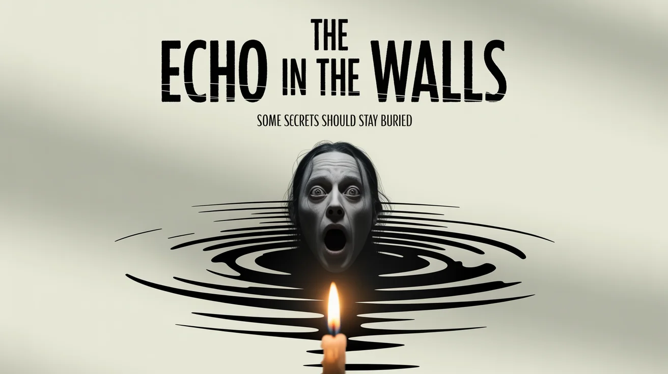 A mockup of a terrifying horror movie poster for an indie film called "The Echo in the Walls." The poster shows a ghostly face screaming out of darkness and rests on a clean, white surface.