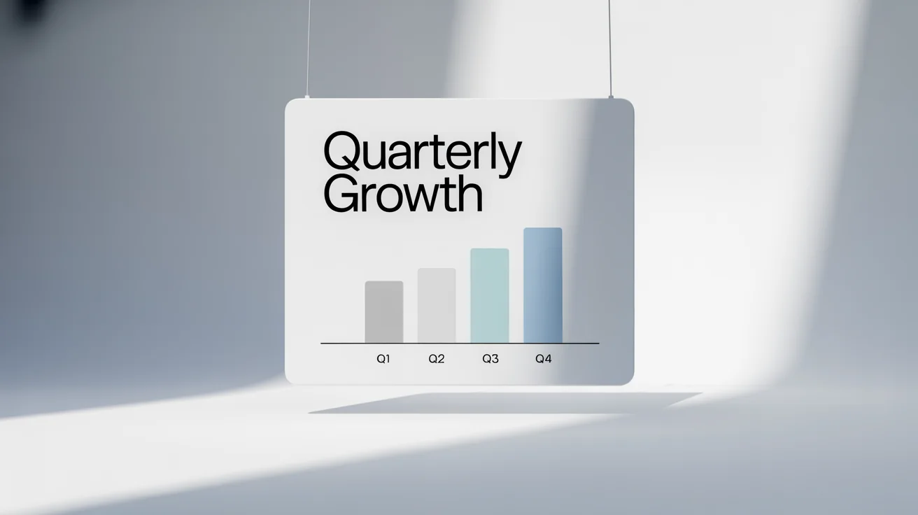 A mockup of a minimal presentation slide featuring a bar chart titled 'Quarterly Growth' against a white background.