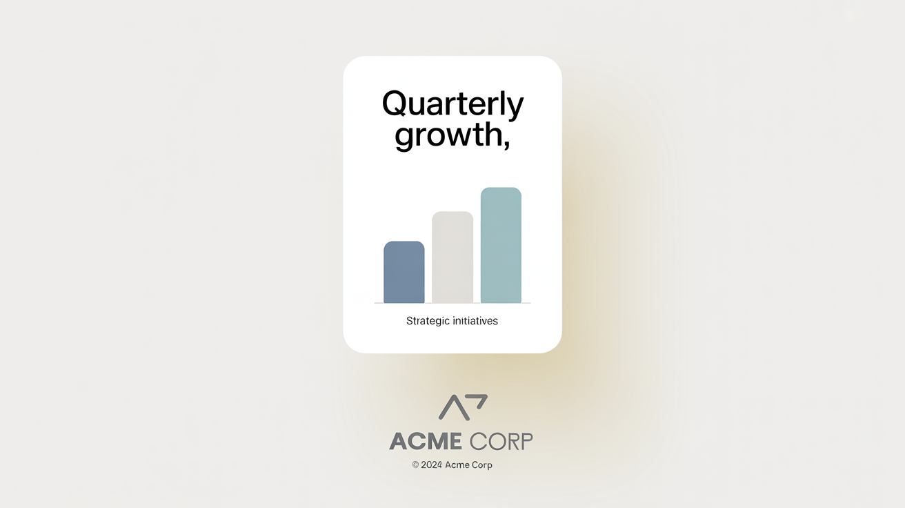 A mockup of a minimalist presentation slide titled 'Quarterly Growth' featuring a simple bar chart and the subtitle 'Strategic Initiatives', floating on a white background.