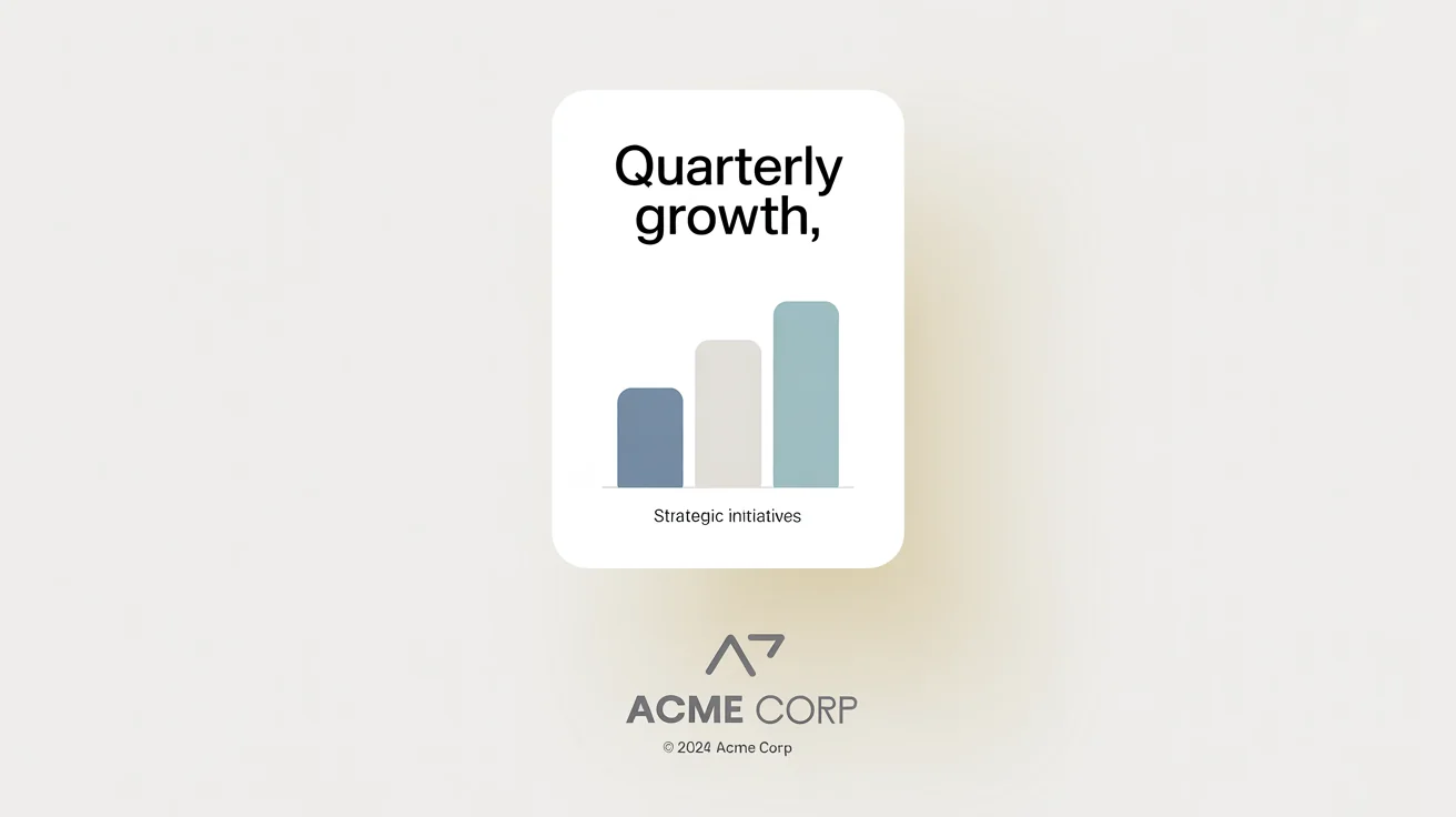 A mockup of a minimalist presentation slide titled 'Quarterly Growth' featuring a simple bar chart and the subtitle 'Strategic Initiatives', floating on a white background.