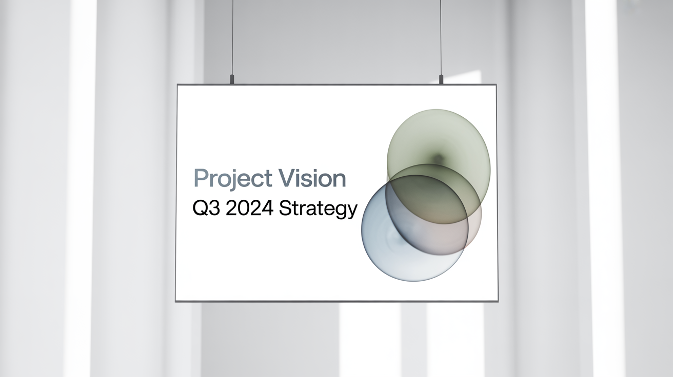 A mockup of a minimal presentation slide with the title 'Project Vision' and an abstract graphic of three overlapping circles on a white background.