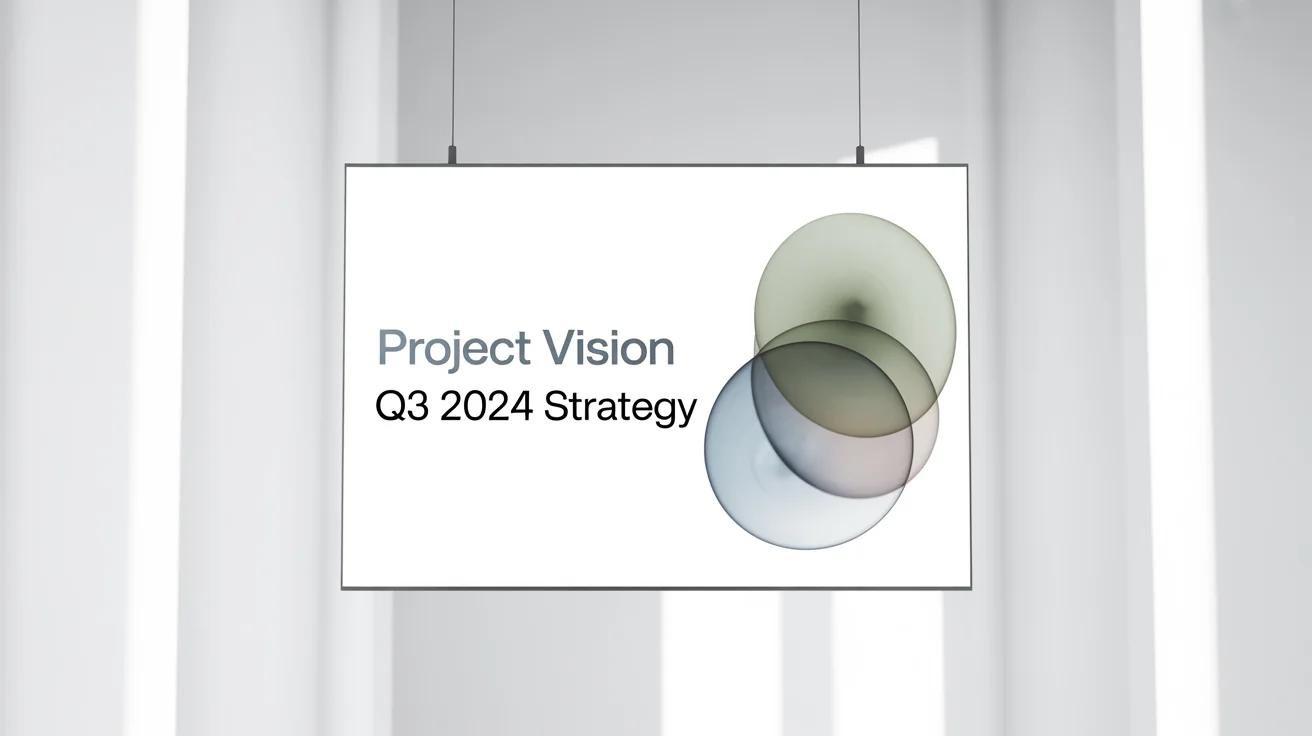 A mockup of a minimal presentation slide with the title 'Project Vision' and an abstract graphic of three overlapping circles on a white background.