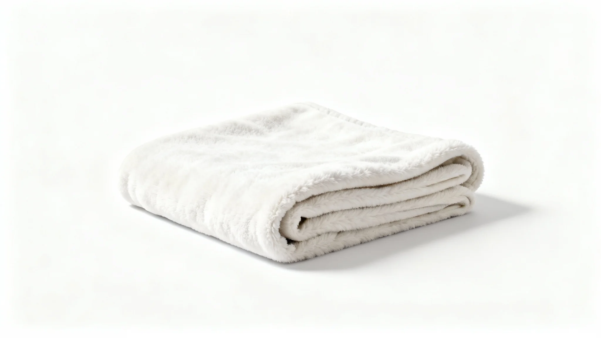 A professional mockup of a blank, soft fleece blanket folded neatly against a pure white background, ready for a custom design.