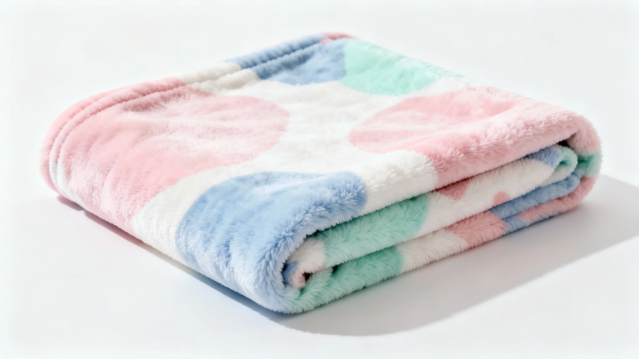 A soft, plush fleece blanket with a modern abstract pastel pattern, neatly folded and displayed against a clean white background in a product mockup style.