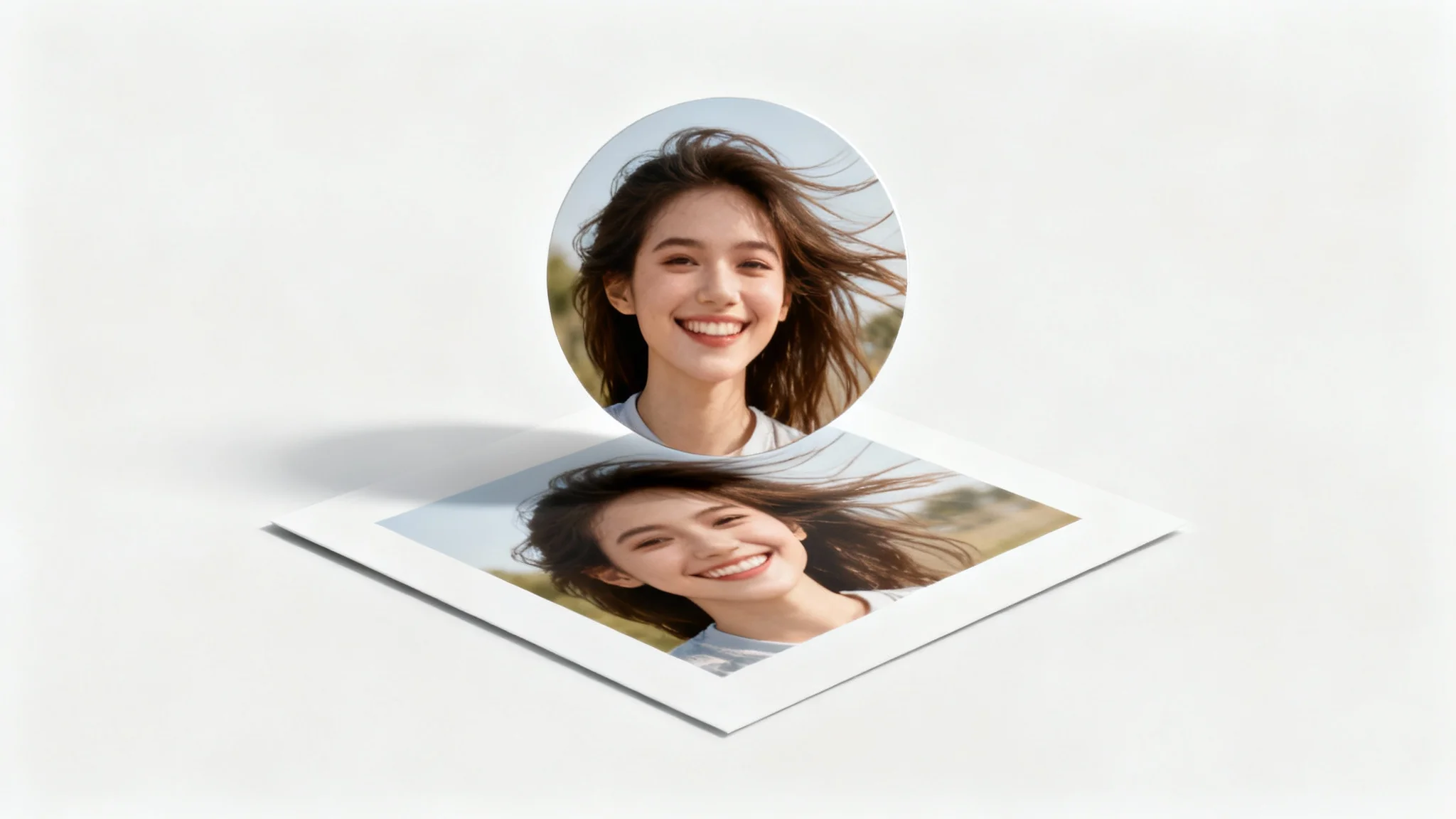 A visual representation of a circle image cropper, showing a square photo of a woman with a circular crop of her face layered on top to demonstrate the cropping effect.