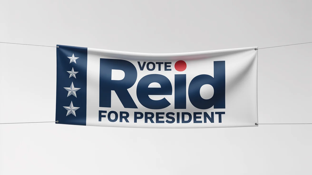 A professional mockup of a presidential campaign banner for a fictional candidate named 'Reid', with the text 'VOTE REID FOR PRESIDENT' in a patriotic red, white, and blue color scheme.
