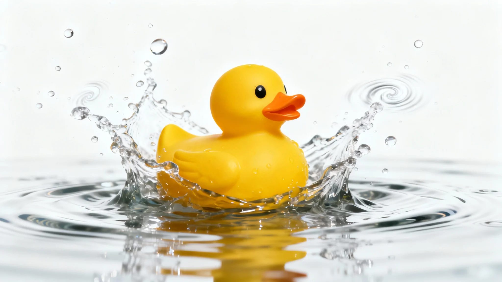 A conceptual mockup of photo animation, showing a static yellow rubber duck in water, with the water around it exploding in a dynamic, animated splash.