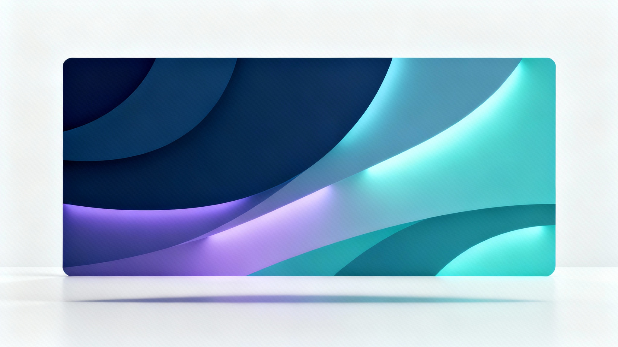 A mockup of a professional podcast background featuring a modern, abstract design with flowing lines and glowing shapes in shades of blue, teal, and lavender, set against a white background.