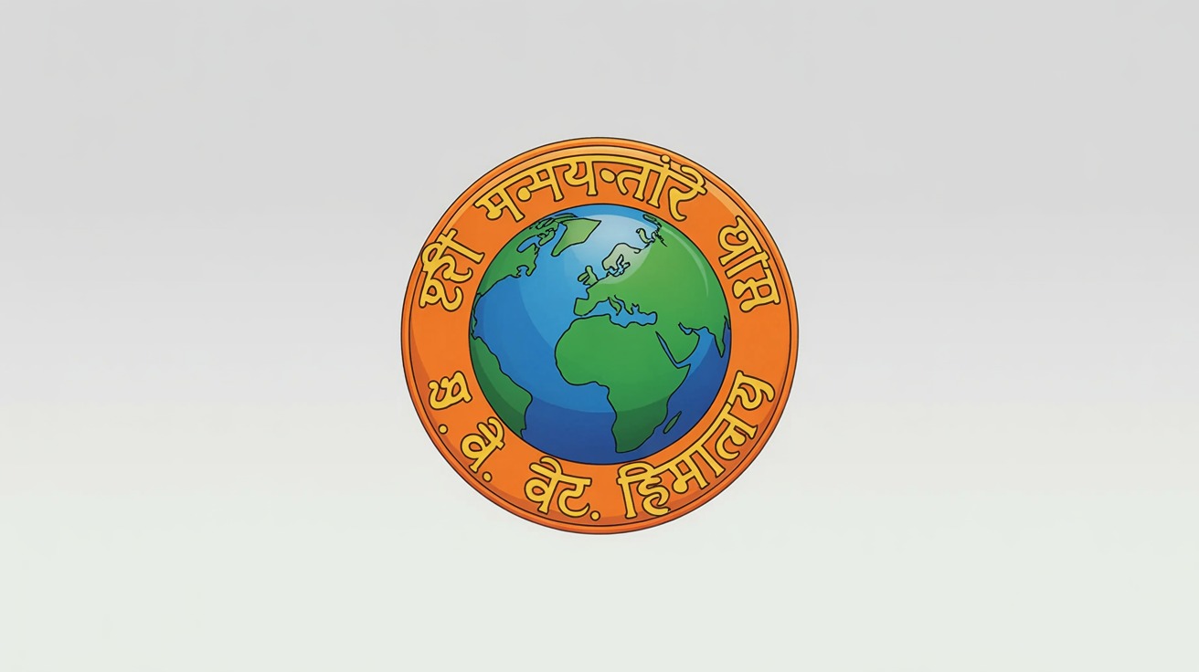 A professionally rendered 3D logo in a circular shape. At the center is a globe, surrounded by a metallic orange border with embossed Devanagari text reading 'श्री धन्वन्तरि धाम' and 'अ.वै. वर्ल्ड हिमालय'. The logo has a glossy finish and casts a shadow on a light gray background, demonstrating a 3D logo creation tool.