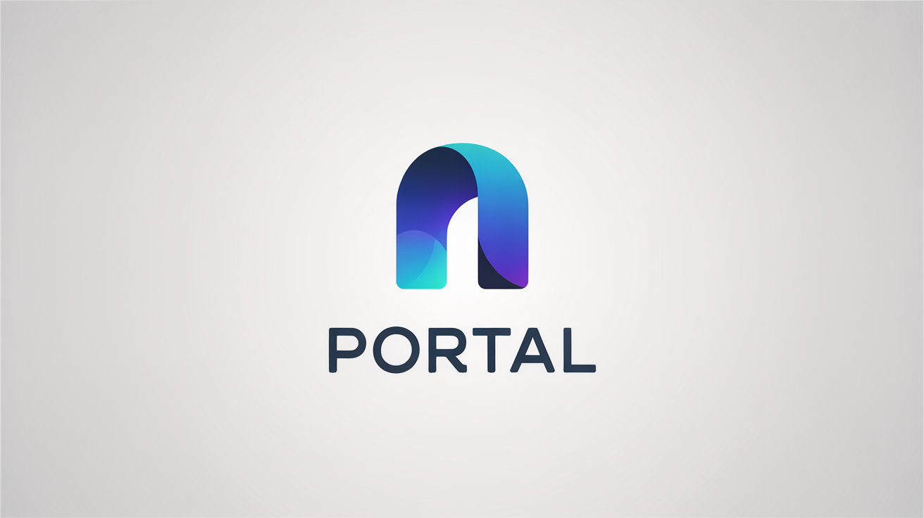 A modern, minimalist logo for a company named 'Portal'. The logo features an abstract geometric symbol in blue and cyan, resembling a gateway, with the word 'PORTAL' in a clean font below, all on a white background.