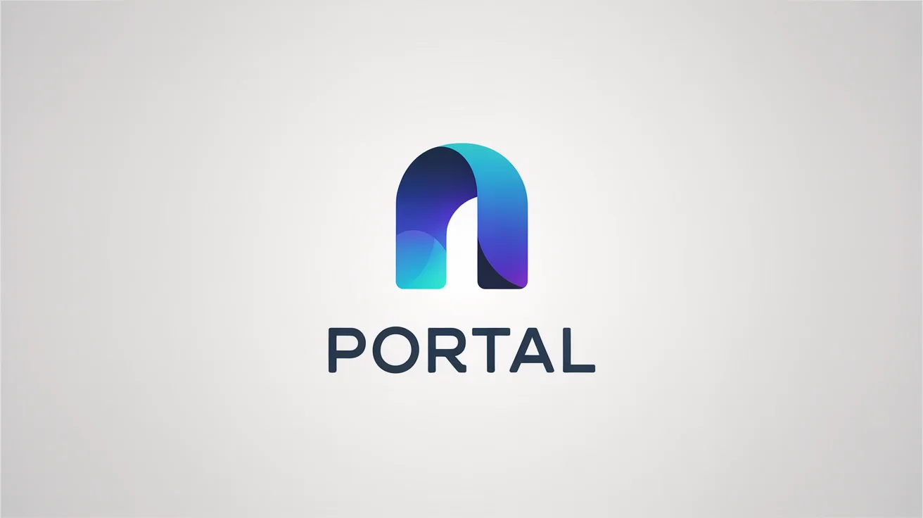 A modern, minimalist logo for a company named 'Portal'. The logo features an abstract geometric symbol in blue and cyan, resembling a gateway, with the word 'PORTAL' in a clean font below, all on a white background.