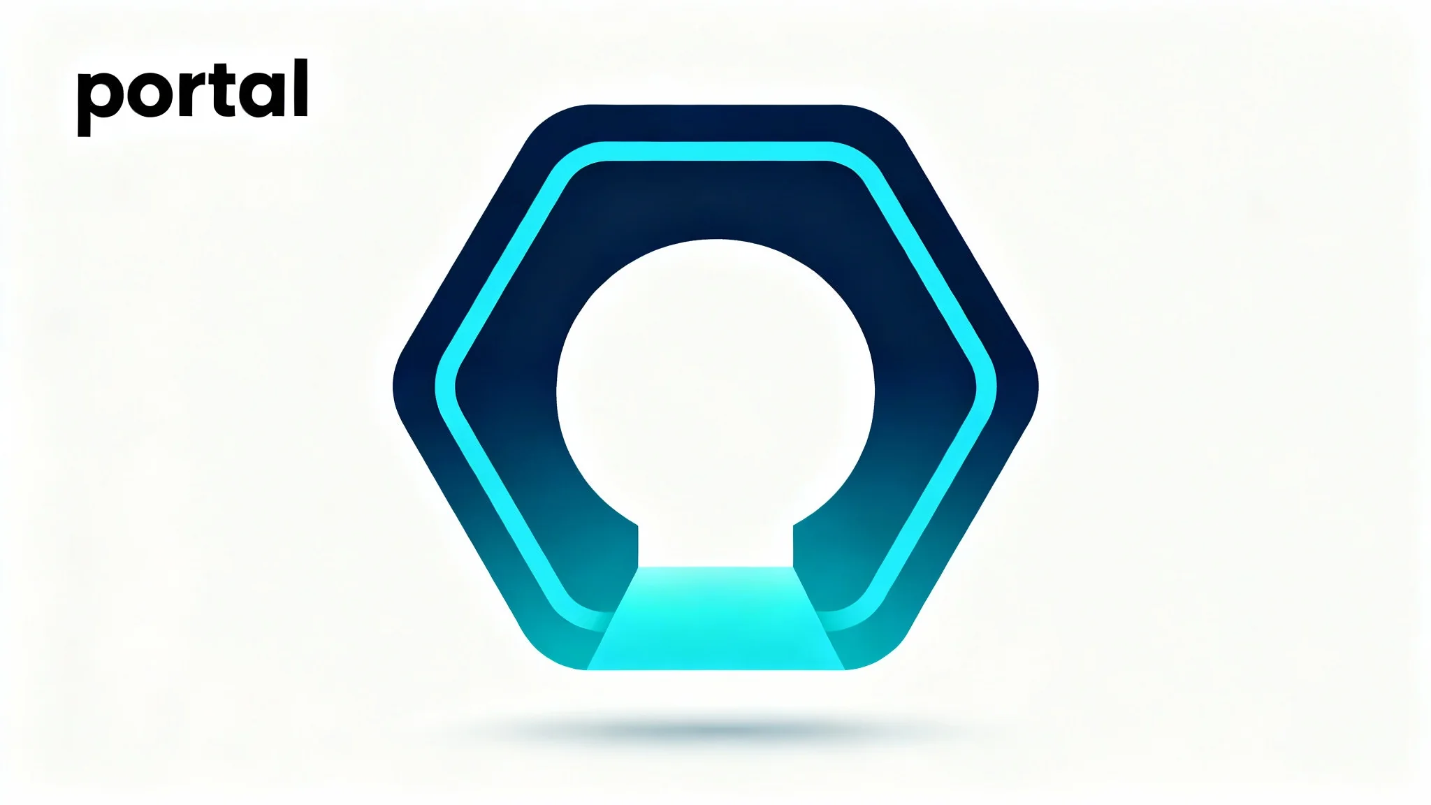 A modern, minimalist logo representing a portal, with a geometric blue and cyan gateway design, displayed on a clean white background.