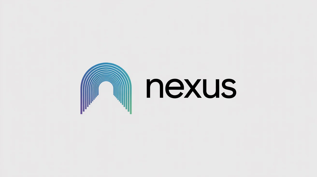 A modern, minimalist portal logo with a blue and teal geometric archway icon and the word 'Nexus' on a white background.