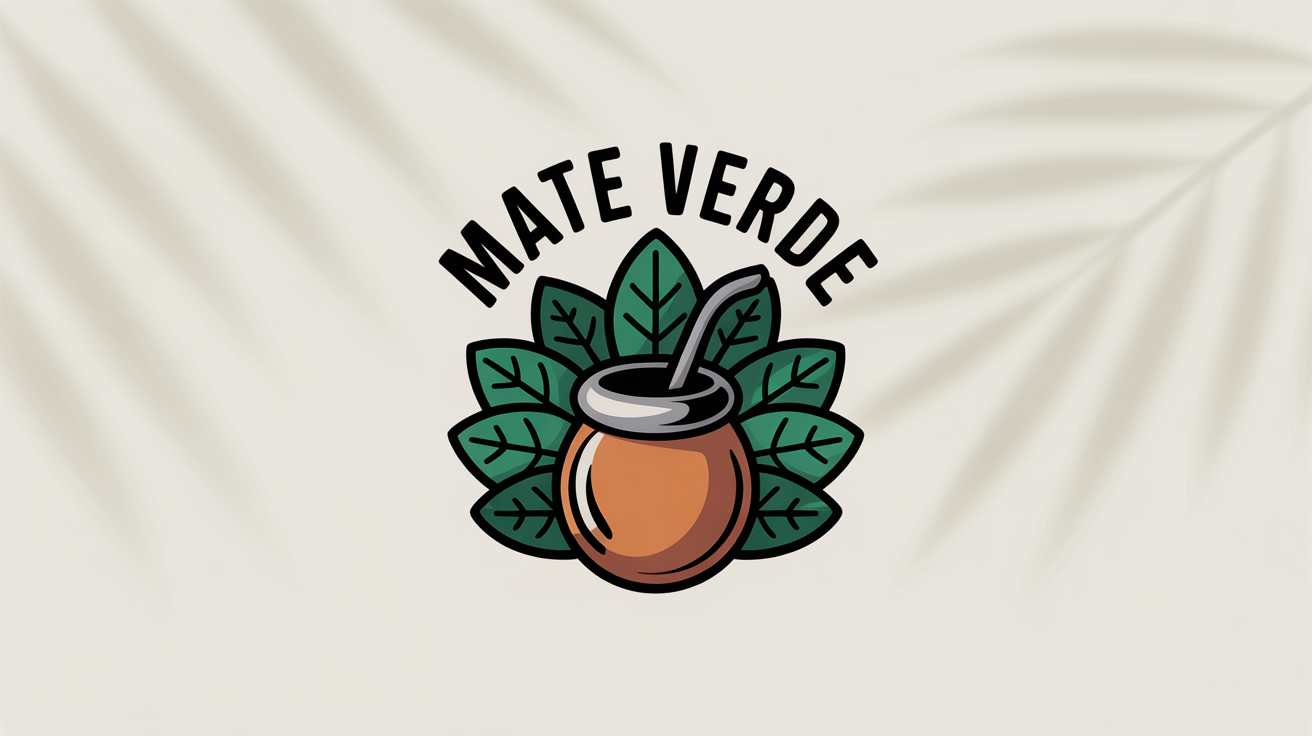 A professional, circular logo for a yerba mate brand called 'Mate Verde', featuring a gourd and leaves in green and brown on a white background.