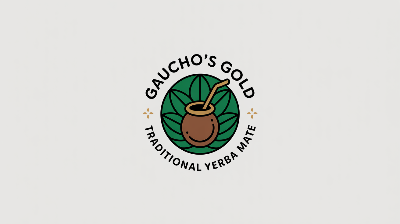 A modern, circular logo for a yerba mate brand called 'Gaucho's Gold'. The logo features a stylized gourd and bombilla, encircled by green leaves, with the brand name and tagline 'Traditional Yerba Mate' written along the circular border, all on a white background.