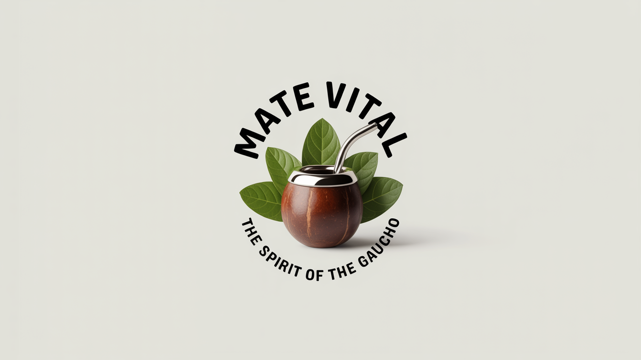 A professionally designed logo for a yerba mate brand called 'Mate Vital', featuring a calabash gourd and leaves on a white background.