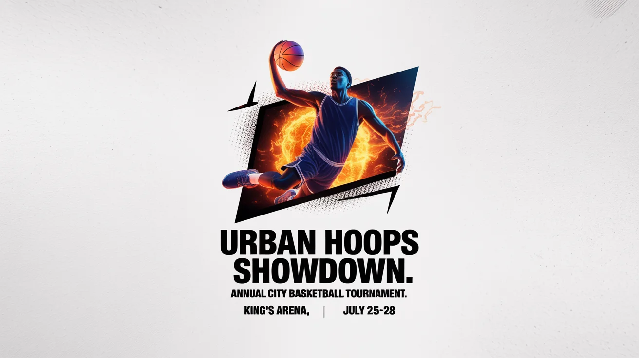 A mockup of a professionally designed sports flyer for a basketball tournament called 'Urban Hoops Showdown', set against a white background.